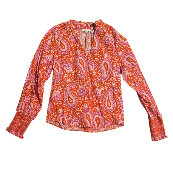 Boden Pink & Orange Paisley Ruffle Blouse - Picture 1 of 4